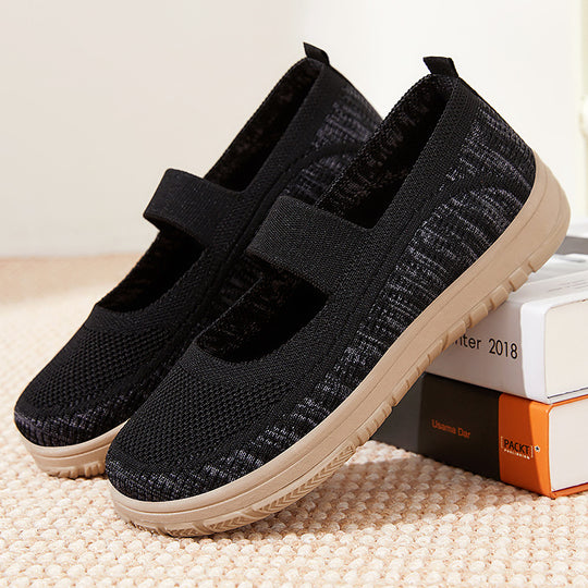 Damen Bequeme Ballerinas aus atmungsaktivem Netzmaterial mit elastischem Riemen R&B