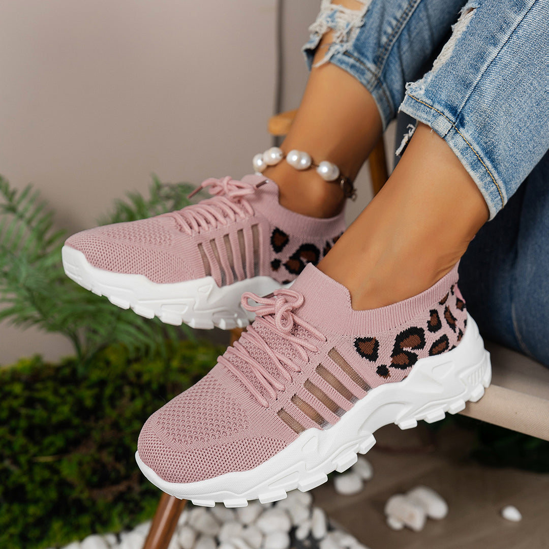 Damen Sportliche Sneakers mit atmungsaktivem Netzdesign und modischem Leopardenmuster R&B
