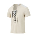 Herren Kurzarm-Henley-T-Shirt mit dekorativen Schnürdetails und atmungsaktiver Struktur R&B