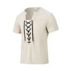 Herren Kurzarm-Henley-T-Shirt mit dekorativen Schnürdetails und atmungsaktiver Struktur R&B