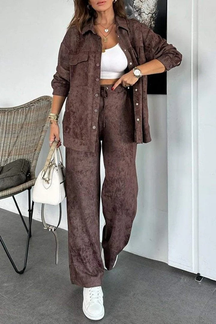 Damen Lässiges Blusen- und Hosen-Set aus weichem Material mit besonderen Texturen R&B