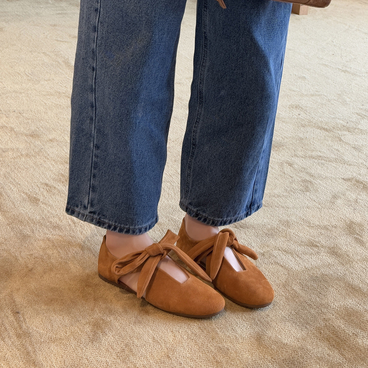Damen Mokassins mit elegantem Knoten-Design und hochwertiger Wildleder-Oberfläche