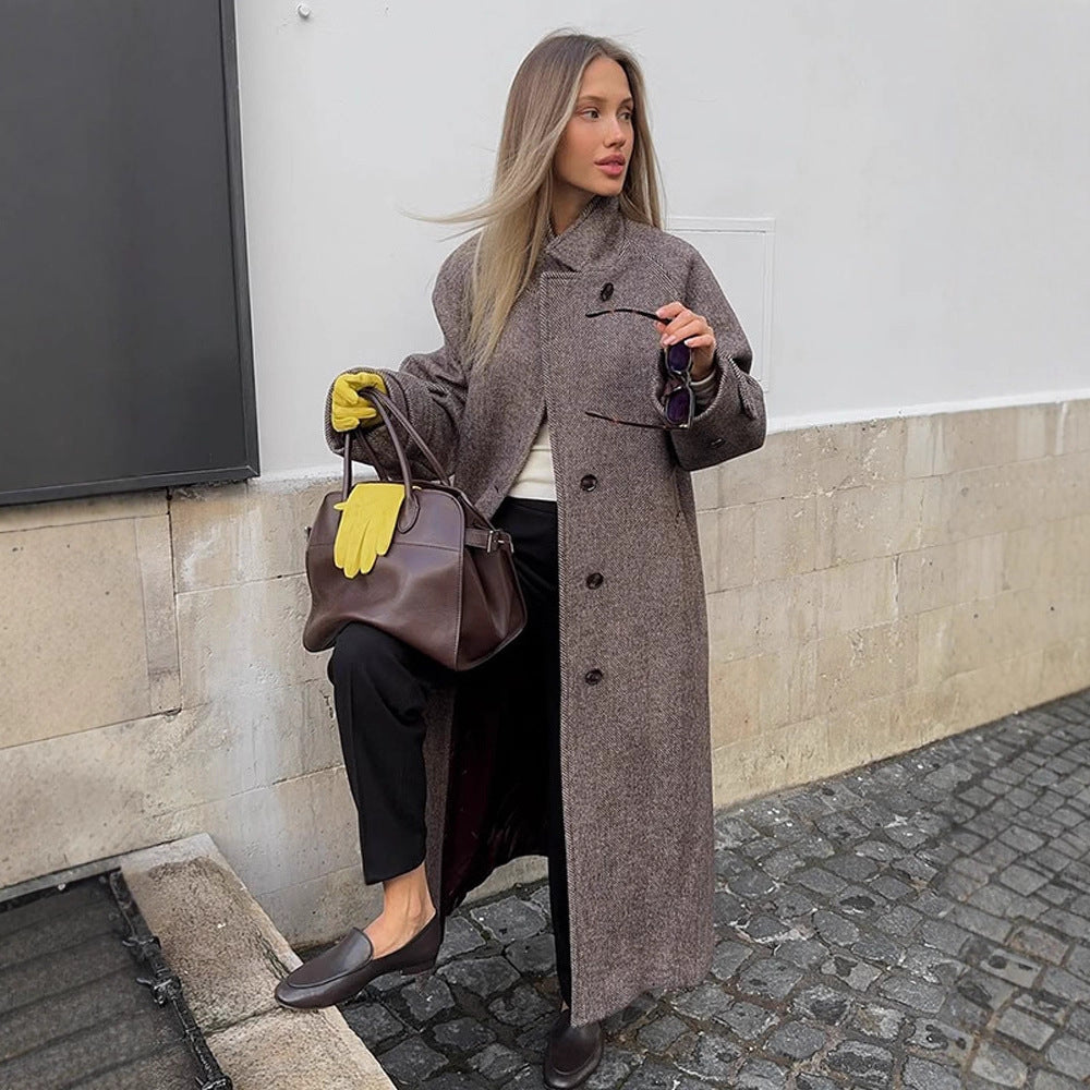 Damen lässiger Wollmantel mit modischem Schnitt und praktischen Taschen R&B