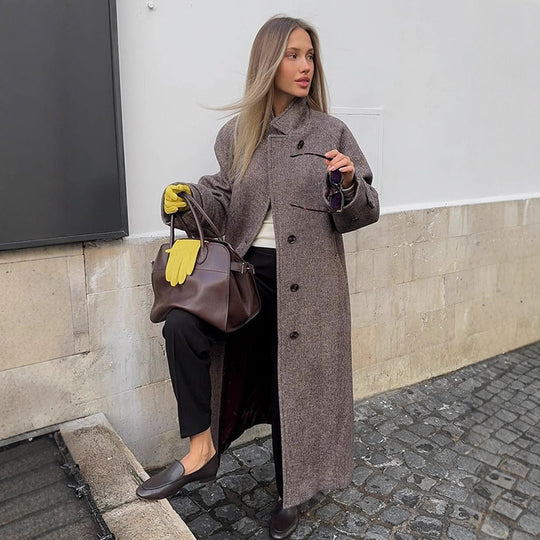 Damen lässiger Wollmantel mit modischem Schnitt und praktischen Taschen R&B