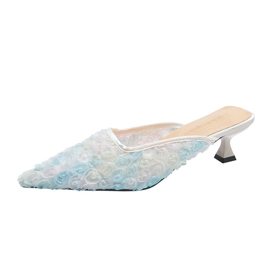 Damen Elegante Mules mit floralem Rosen-Design und modischem Absatz R&B