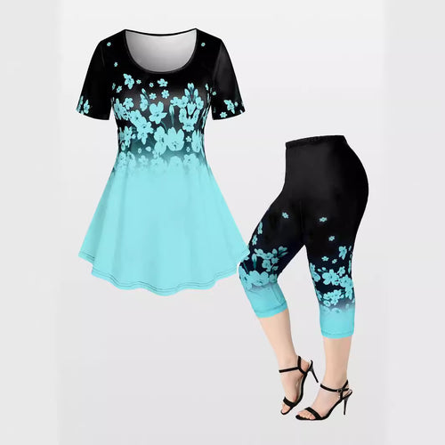 Damen Blusenset mit floralem Design und bequemen Leggings R&B