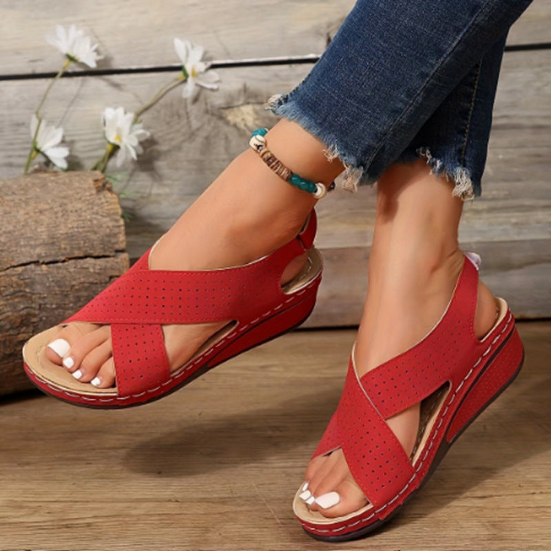 Damen Wedgesandalen mit perforierten Designelementen R&B