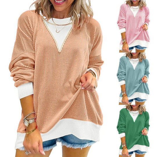 Damen lässiger Pullover aus strukturiertem Material mit V-Ausschnitt R&B