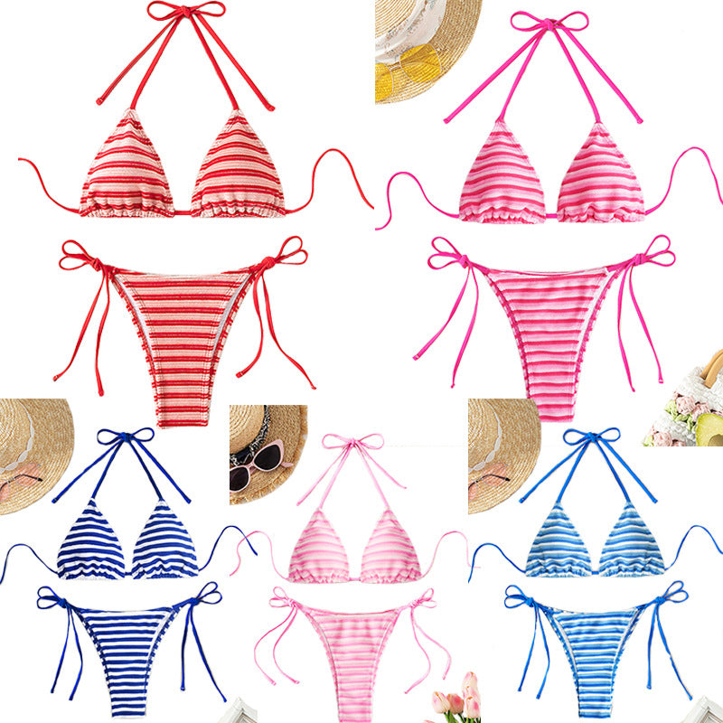 Damen gestreiftes Bikini-Set mit verstellbaren Trägern R&B
