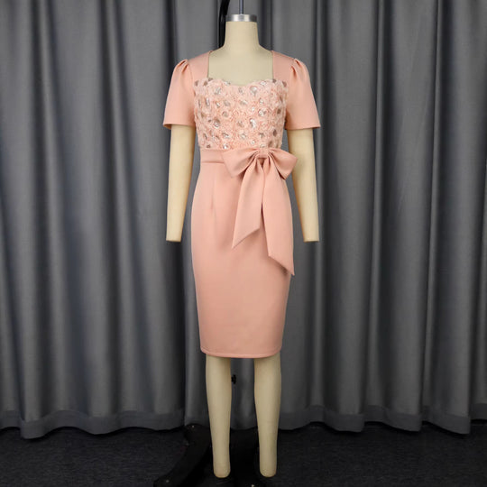Damen Elegantes Verziertes Midi-Kleid mit Schleifenakzent R&B