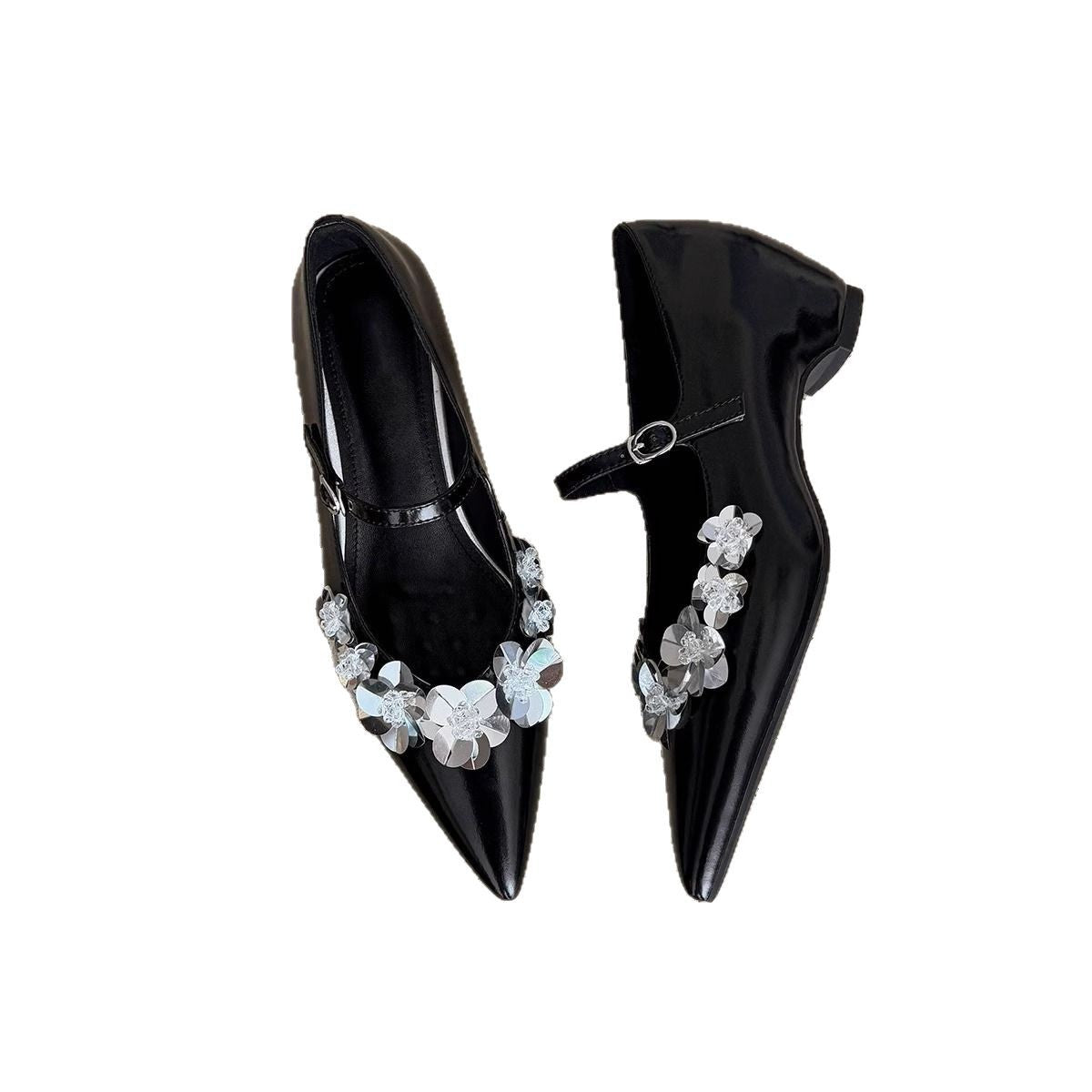 Damen Ballerina-Schuhe mit floralem Dekor und eleganter Riemenverzierung