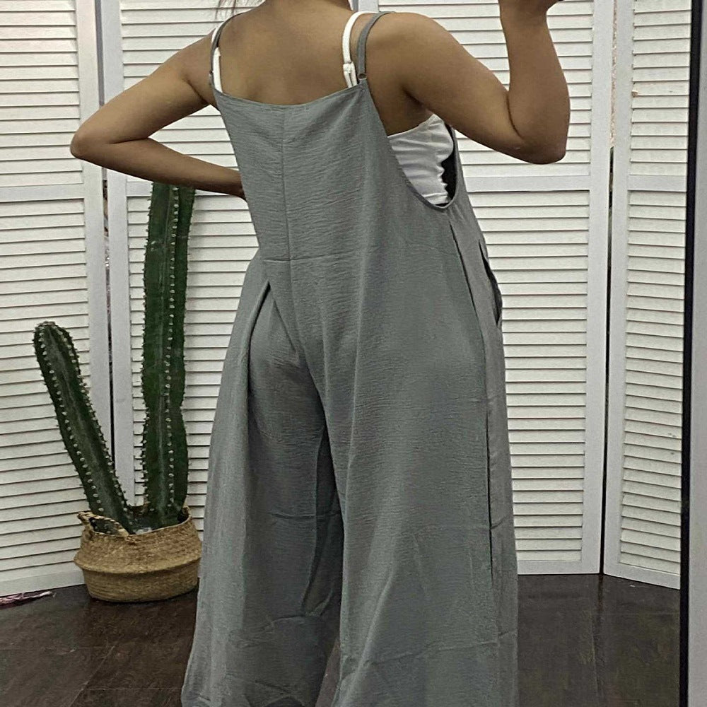 Damen Lässiger Jumpsuit mit weitem Bein und praktischen Taschen R&B