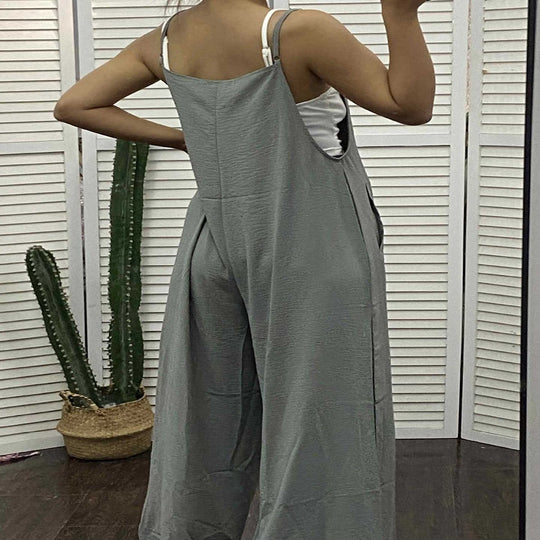 Damen Lässiger Jumpsuit mit weitem Bein und praktischen Taschen R&B