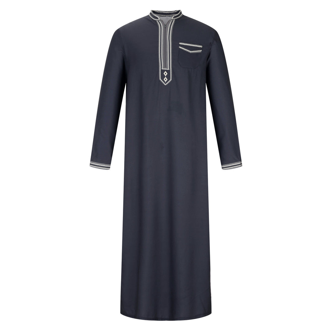 Herren traditionelles Langgewand mit dekorativer Stickerei und eleganter Knopfleiste R&B