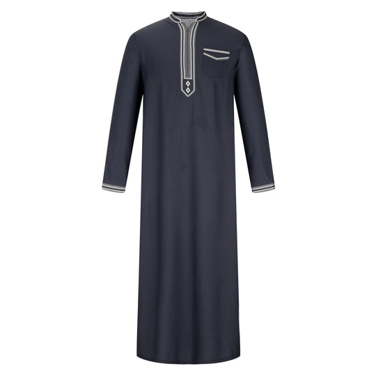 Herren traditionelles Langgewand mit dekorativer Stickerei und eleganter Knopfleiste R&B
