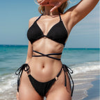 Damen Triangel-Bikini mit trendy Wickel-Design und einzigartigem Strickmuster R&B