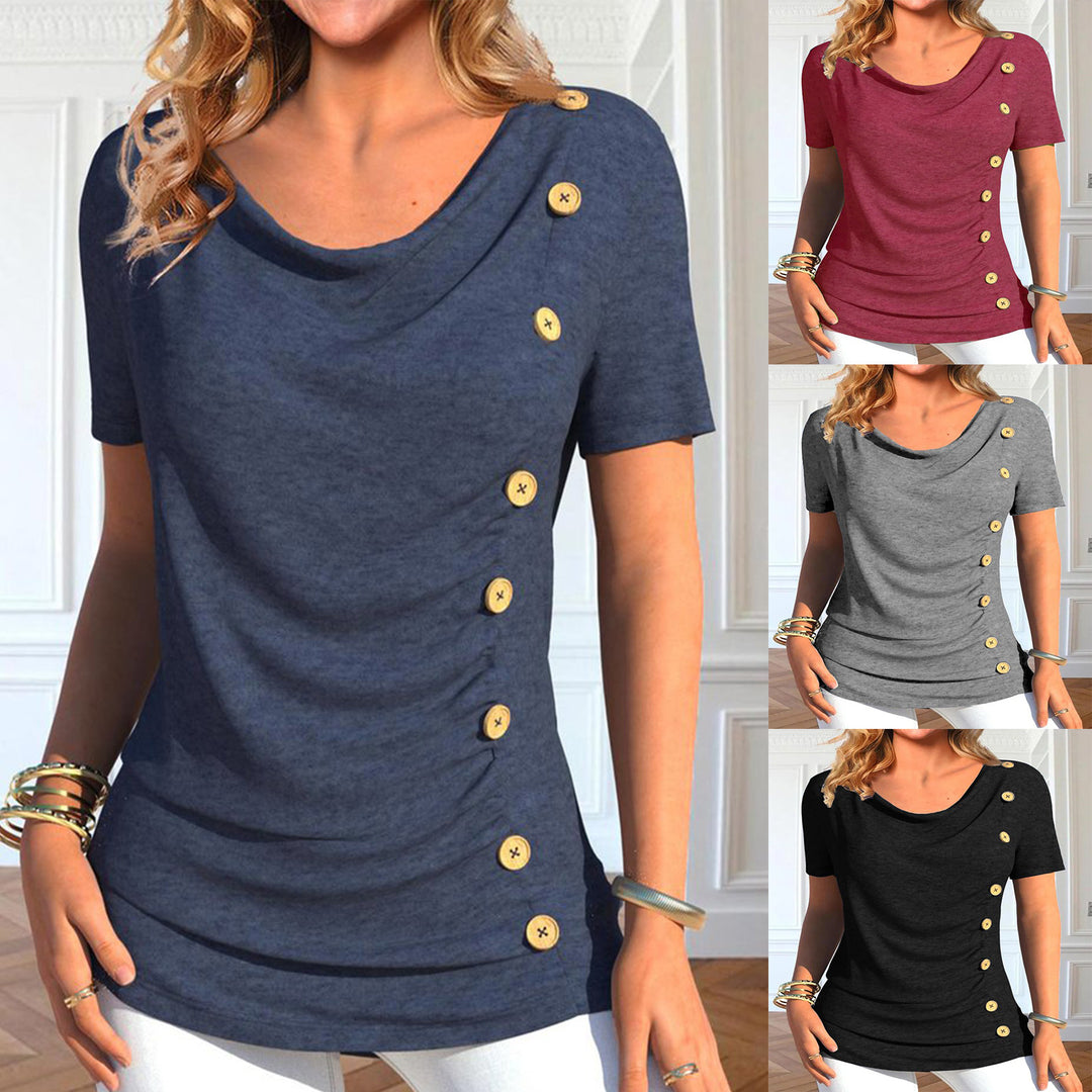 Damen Elegantes Rundhals-Oberteil mit Knopfdetails R&B