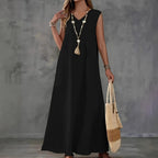 Damen Maxikleid mit elegantem V-Ausschnitt und fließendem Schnitt R&B