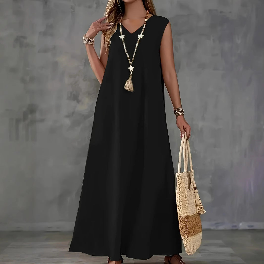 Damen Maxikleid mit elegantem V-Ausschnitt und fließendem Schnitt R&B
