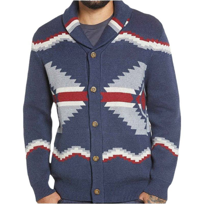Herren Strickjacke im modernen Ethno-Design mit praktischen Knöpfen R&B
