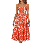 Damen Midi Kleid mit fließendem Rock und verspieltem Blattmuster R&B
