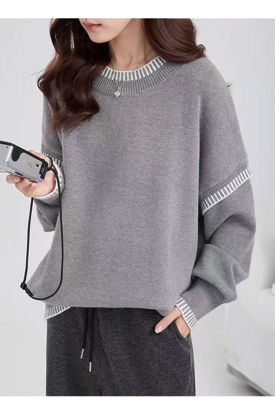 Damen Übergroßer Strickpullover mit Kontrastbündchen R&B