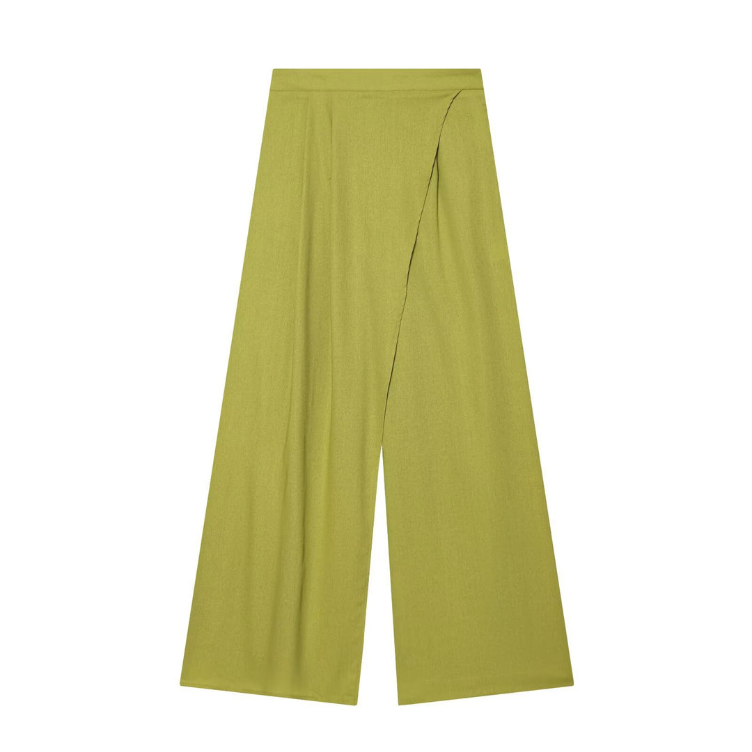 Damen elegante weite Hochbundhose mit asymmetrischem Schnitt R&B