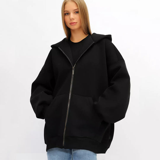 Damen lässiger Oversized Zip-Hoodie mit tiefen Taschen R&B
