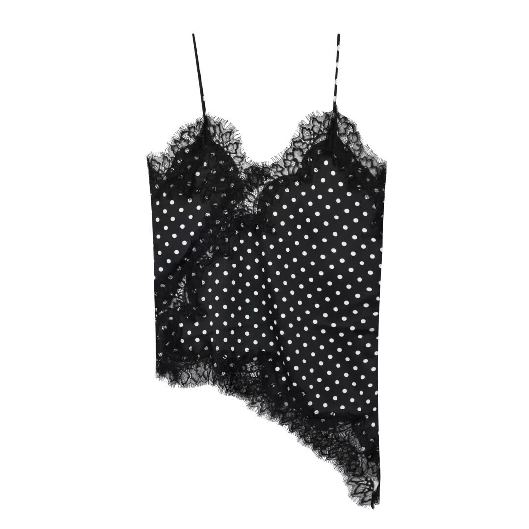 Damen-Spitzen-Camisole mit asymmetrischem Schnitt und eleganten Punkten R&B