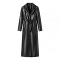 Damen elegante Kunstleder-Trenchcoat mit Gürtel R&B