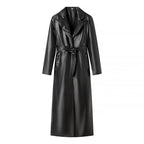 Damen elegante Kunstleder-Trenchcoat mit Gürtel R&B
