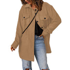 Damen gemütliche Oversize-Hemdjacke mit praktischen Taschen R&B