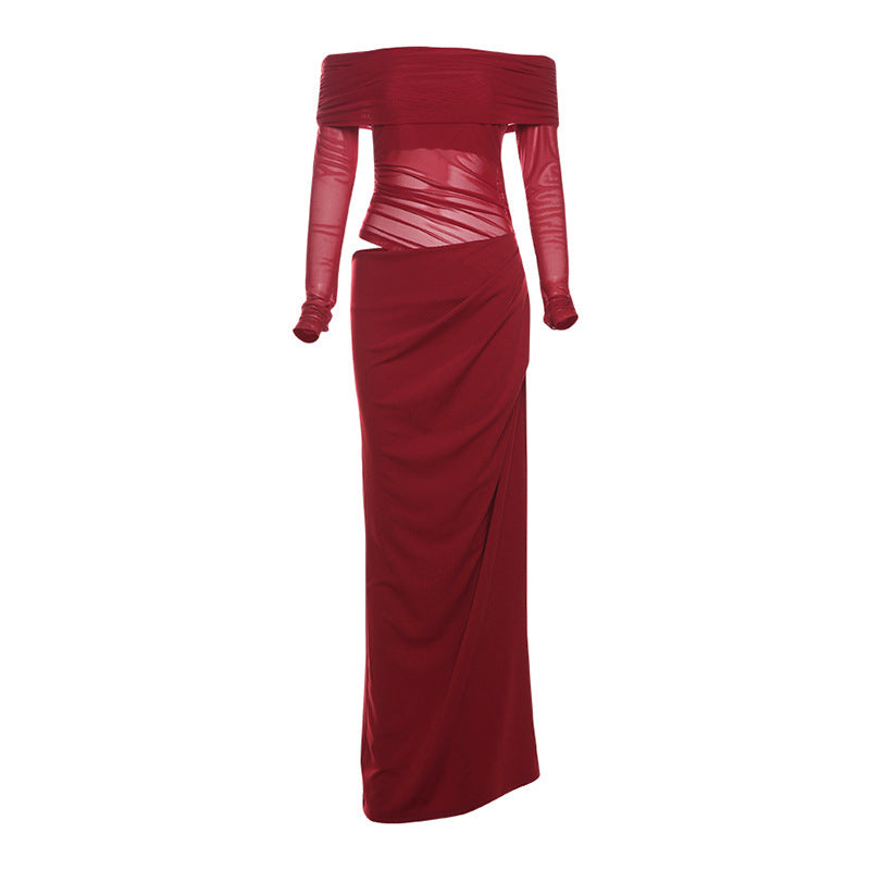 Damen Off-Shoulder Maxikleid mit figurbetonendem Design und Raffung R&B