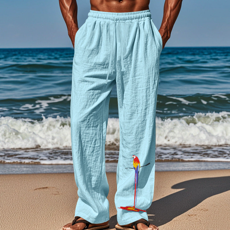 Herren lässige Strandhose mit elastischem Bund und buntem Stickdesign R&B