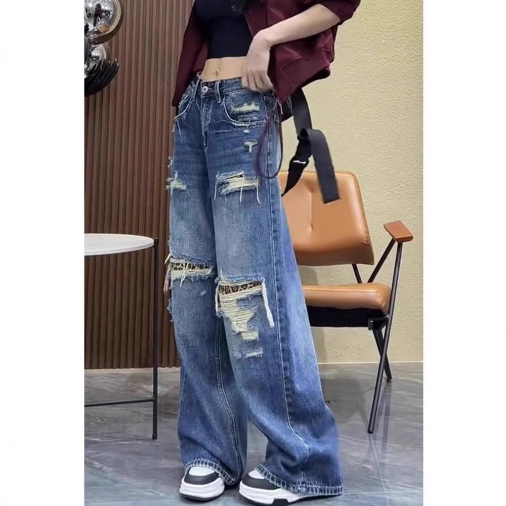 Damen Baggy-Jeans mit modischen Rissdetails und hohem Taillenbund R&B