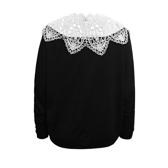 Damen Sweatshirt mit dekorativem Spitzenkragen und lässigem Schnitt R&B