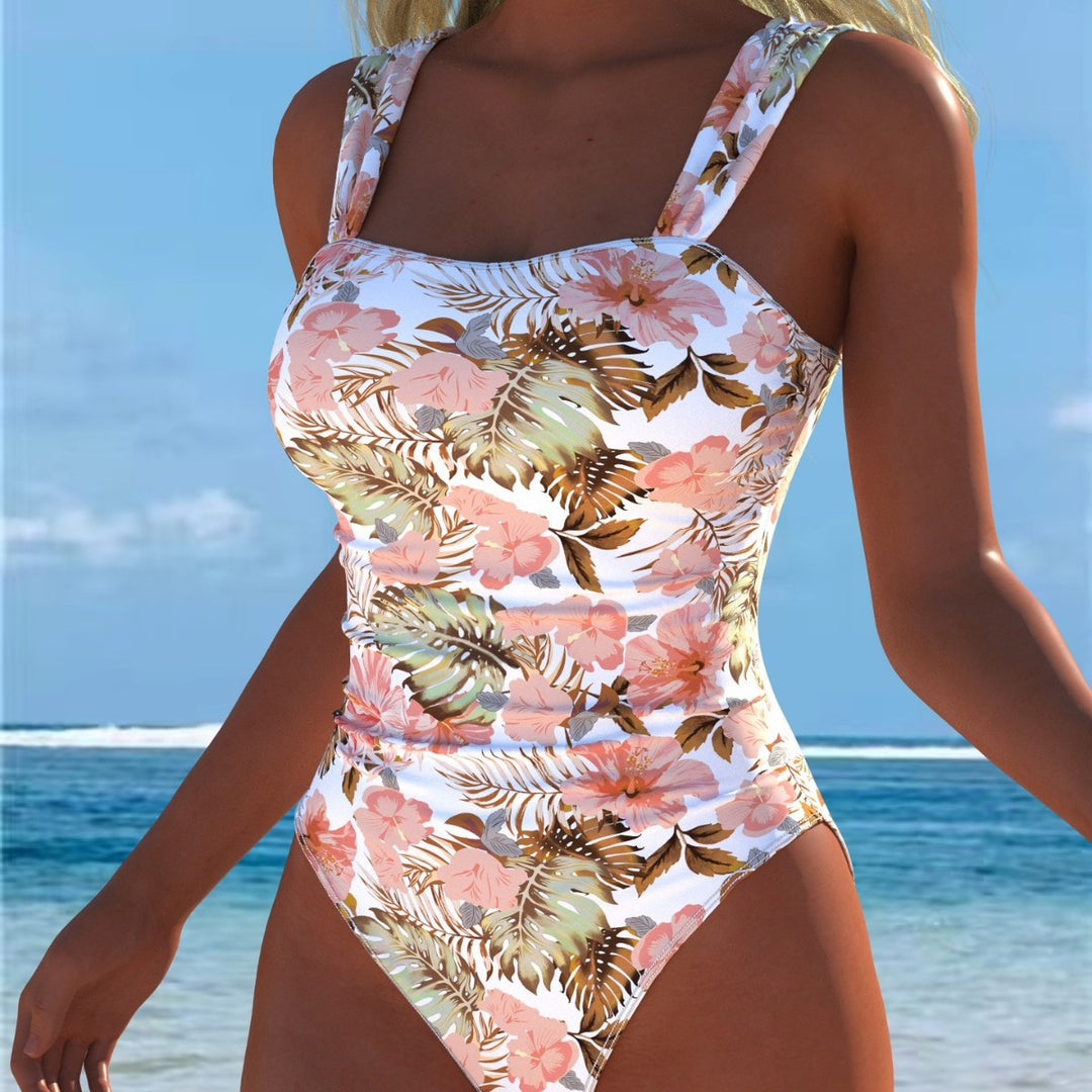 Damen Einteiliger Badeanzug mit floralen Akzenten und breiten Trägern R&B