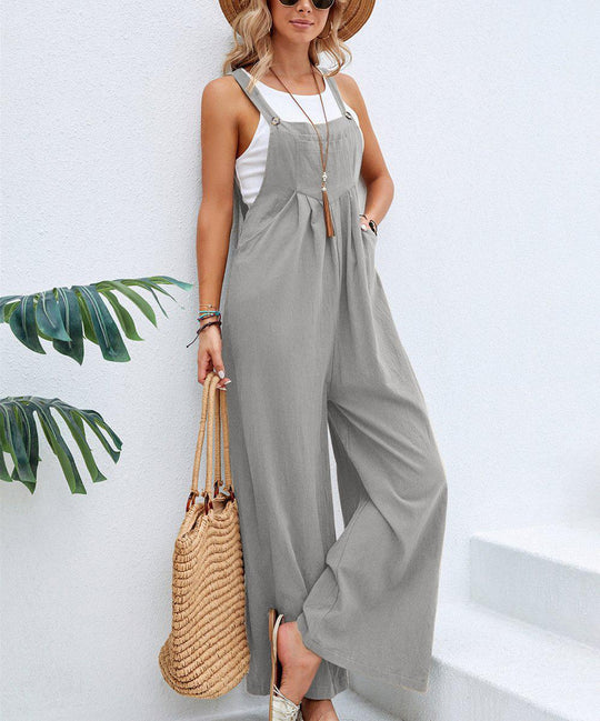 Damen Lässiger Jumpsuit mit praktischem Schnallenverschluss und weit geschnittenen Beinen R&B