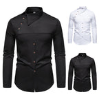 Herren modisches Hemd mit asymmetrischem Kragen und stilvollen Knopfdetails R&B