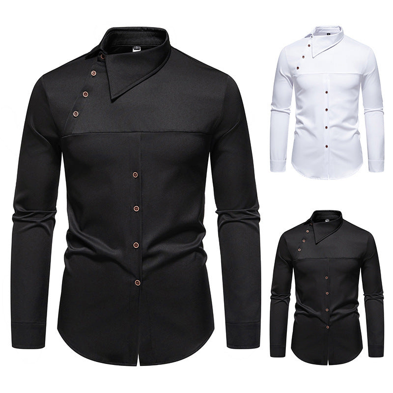 Herren modisches Hemd mit asymmetrischem Kragen und stilvollen Knopfdetails R&B