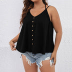 Damen V-Ausschnitt Tanktop mit Knopfdetails und schwingendem Saum R&B
