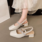 Damen Slingback-Pumps mit modischem Kettenriemen und detaillierter Blockabsatz EB