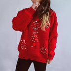 Damen festlicher Pullover mit kreativen Weihnachtsmotiven und strukturiertem Design R&B