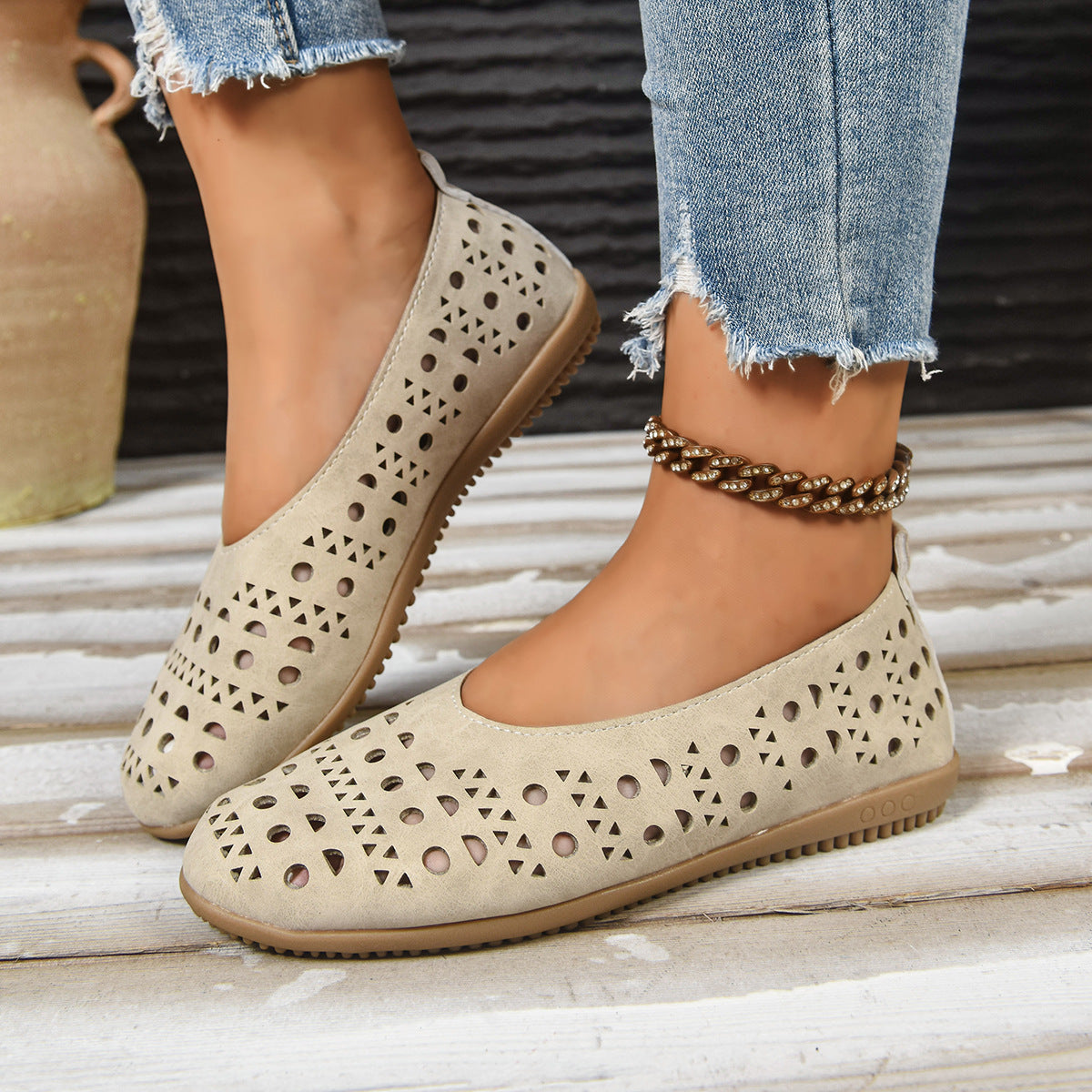 Damen Ballerinas mit modischem Lochdesign und rutschfester Sohle R&B