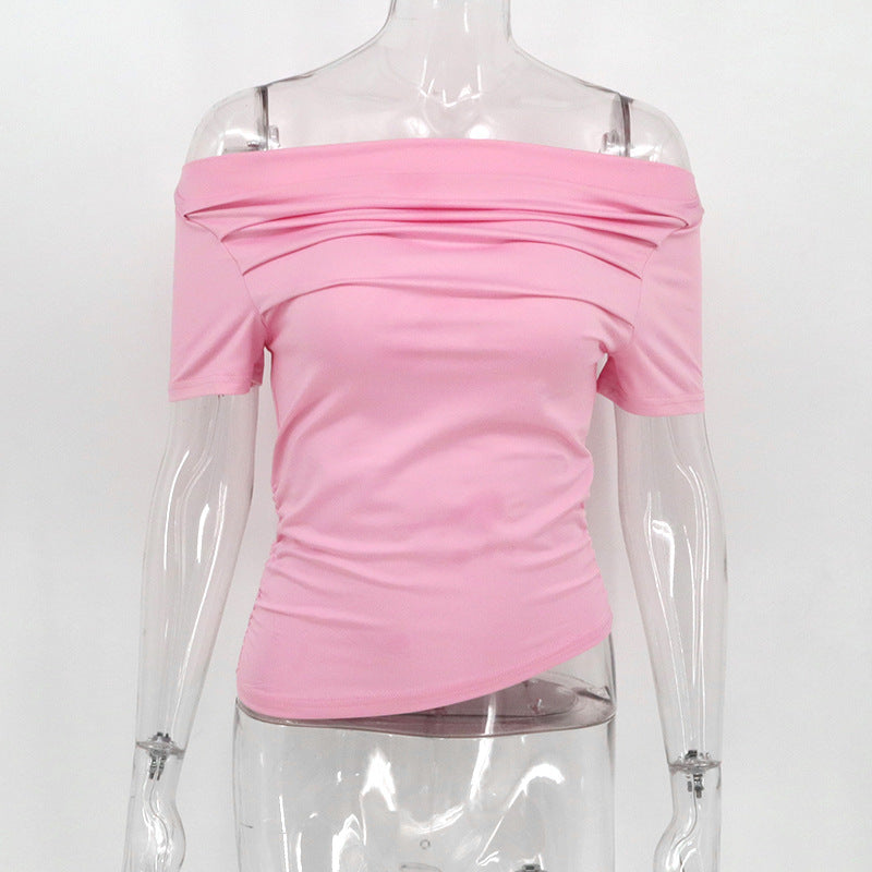 Damen figurbetontes Oberteil mit Off-Shoulder Design und Raffung R&B