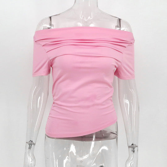 Damen figurbetontes Oberteil mit Off-Shoulder Design und Raffung R&B