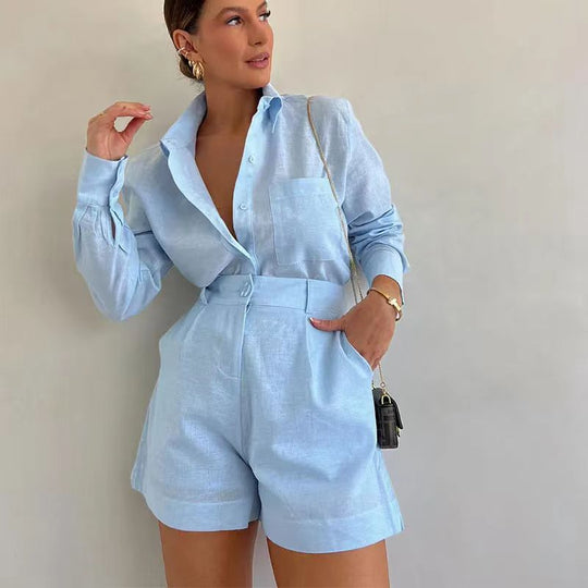 Damen Kurz-Overall mit eleganter Hemdblusen-Optik R&B