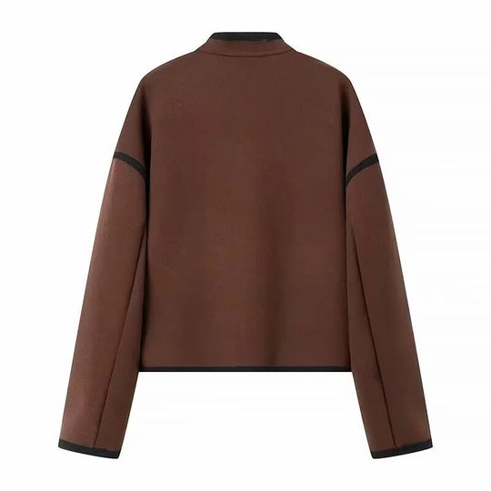 Damen cropped Übergangsjacke mit eleganten Knöpfen und praktischen Taschen R&B