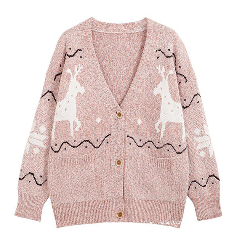 Damen Gemütlicher Cardigan mit Rentier-Motiv und Taschen R&B