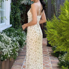 Damen Exquisites Trägerkleid mit floralem Muster und bindbarem Dekolleté R&B